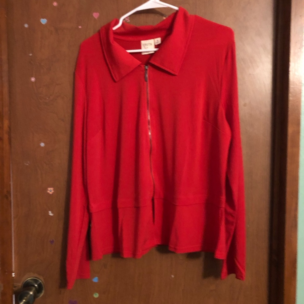 Truth +Style Red Matte Jersey Zip Up Cropped Jacket NWOT